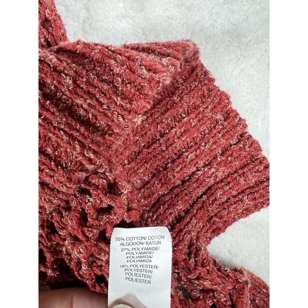 Lucky Brand Womens M Rust Terracotta Open Knit‎ Crochet V-Neck Sweater Pullover